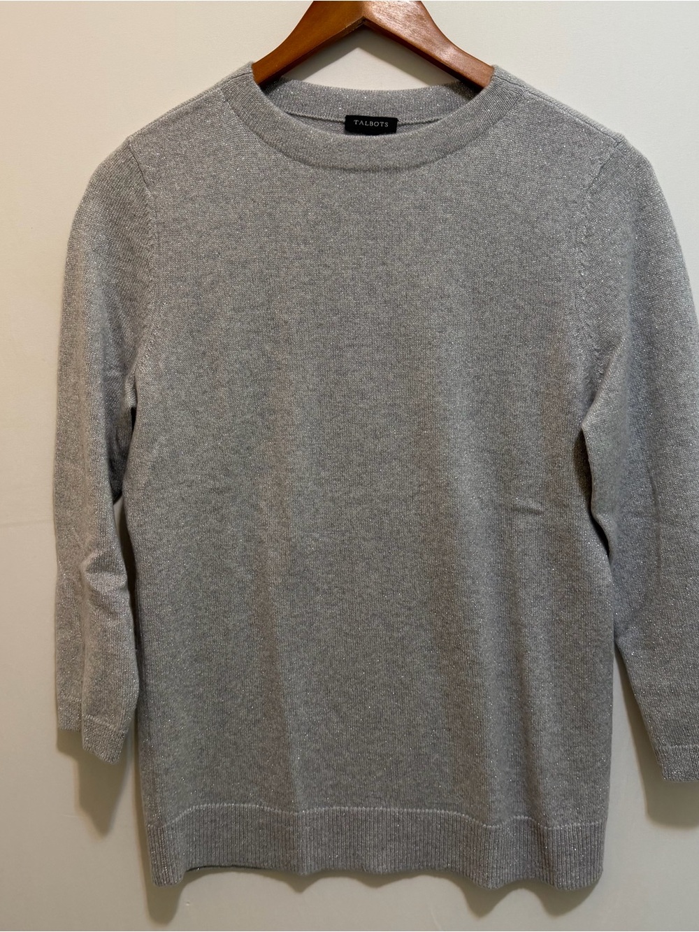 Talbots Light Gray Women's Crewneck Cashmere Blend Metallic Knit Sweater